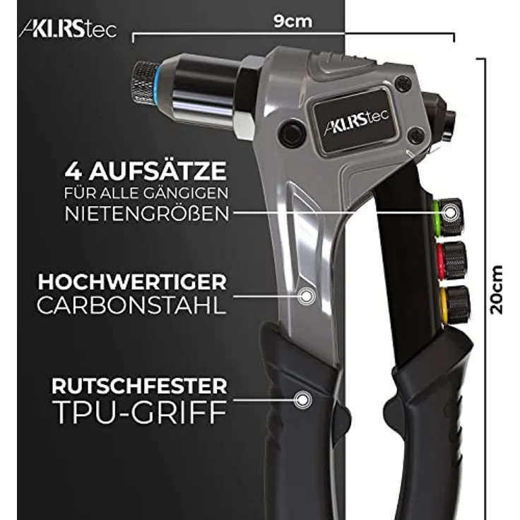 KLRS KLRStec® Professional Nietenzangen Set inkl. 120 Nieten und 4 HSS Bohrern – Hochwertige Popnietenzange in Schwarz – Bild 4