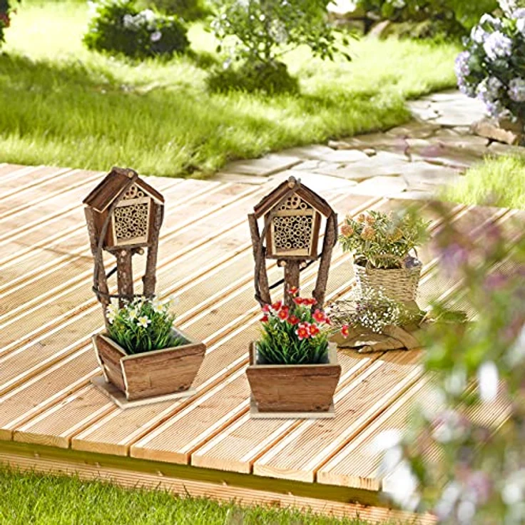 Relaxdays Bienenhotel mit Blumentopf, 2er Set, kleines Insektenhotel, Garten & Balkon, Nisthilfe für Wildbienen, Natur - Preisvergleich – Bild 2