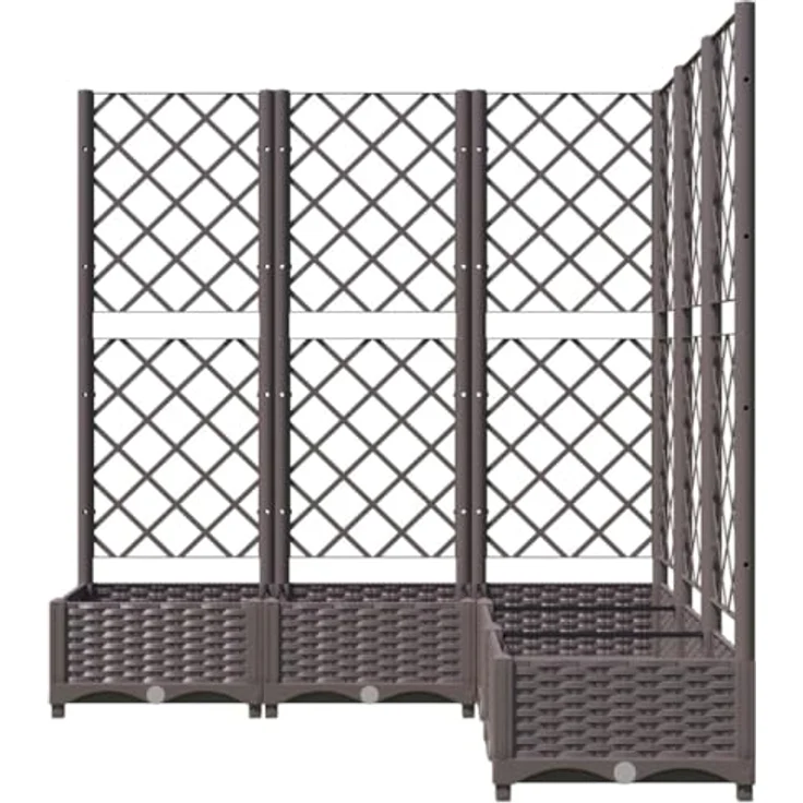 vidaXL Pflanzkübel mit Rankgitter, braun, 120x120x121,5 cm aus witterungsbeständigem PP – Bild 5