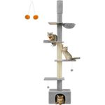 FEANDREA Kratzbaum, deckenhoch, 231-291 cm höhenverstellbarer, 11 cm dicke Stämme, Beige/Hellgrau - Preisvergleich