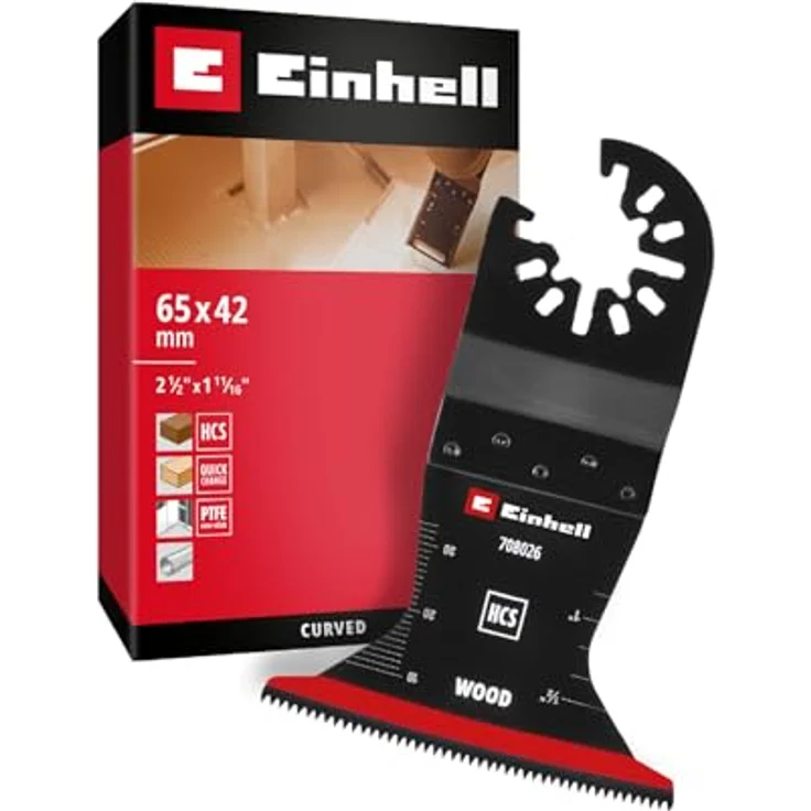 Einhell Tauchsägeblatt aus Kohlenstoffstahl, 65 mm Breite, 42 mm Eintauchtiefe, PTFE-Coating, gekrümmte Schneide, Schnellwechselfunktion für Hart-/Weichholz – Bild 1