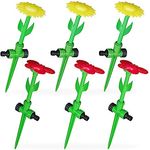 Relaxdays Sprinkler Blume, 6er Set, Spritzblume Garten, Rasensprenger Kinder, mit Erdspieß, HxD: 34 x 10 cm, rot/gelb