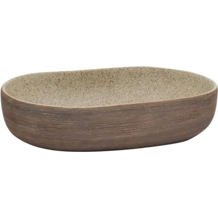 vidaXL Aufsatzwaschbecken, Oval Waschbecken mit Muster, Handgefertigt Waschtisch Waschschale für Badezimmer, Handwaschbecken Spülbecken, Sandfarben Braun 59x40x14 cm Keramik – Bild 1
