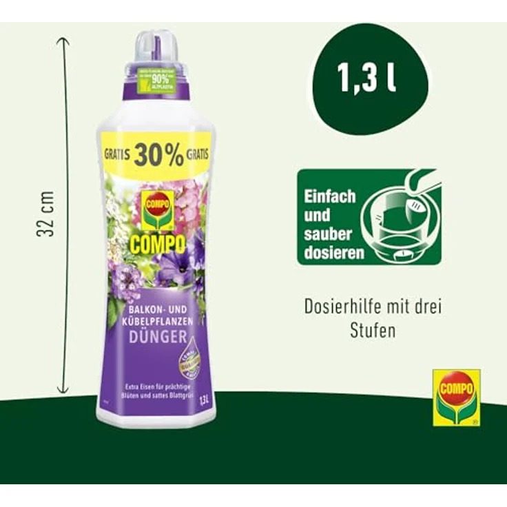 Compo Balkon- und Kübelpflanzendünger, 1,3 Liter – Bild 3