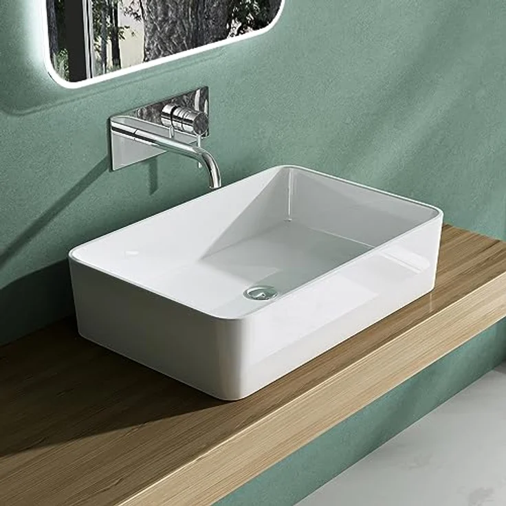 Mai & Mai Aufsatzwaschbecken BTH: 60x40x15cm in Weiß glänzend aus Mineralguss - Robust und leicht zu reinigen – Bild 1