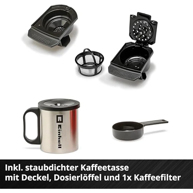 Einhell Akku-Kaffeemaschine TE-CF 18 Li-Solo Power X-Change (18 V, 240 ml Wasserbehälter, für Filterkaffee & Kaffeepads, Tragegriff, inkl. Kaffeetasse mit Deckel, ohne Akku) – Bild 5