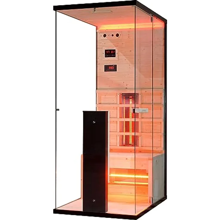 Infrarotkabine Infrarotsauna BILLUND für 1 Personen, Vollspektrumstrahler, LED Beleuchtung (7 Farben), MP3 Player inkl. Bluetooth, 2 Lautsprecher, Abmessung: 80 x 110 x 190 cm - Preisvergleich
