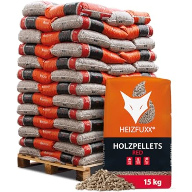 HEIZFUXX Holzpellets Red 6mm, 15kg Sack (65 Stück, 975kg pro Palette), Hartholzpellets, ENplus A1 zertifiziert, CO₂-neutral, FSC-zertifiziert – Bild 1