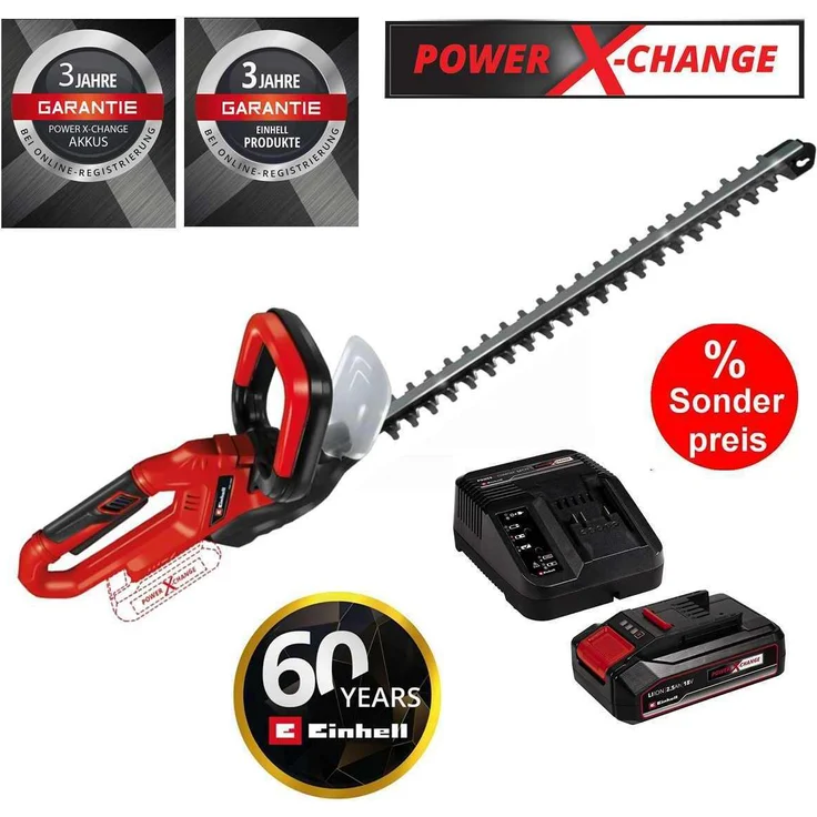 Einhell Akku-Heckenschere GC-HS 18V, 50,6 cm Schnittlänge, mit Akku 2,5 Ah und Ladegerät, handlich und leistungsstark