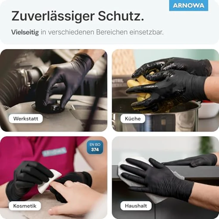 ARNOMED Nitrilhandschuhe Einweg, 100 Stück/Box, schwarze, puderfreie & latexfreie Handschuhe, Gr. XS, S, M, L & XL, reißfest, lebensmittelecht, hautfreundlich – Bild 3