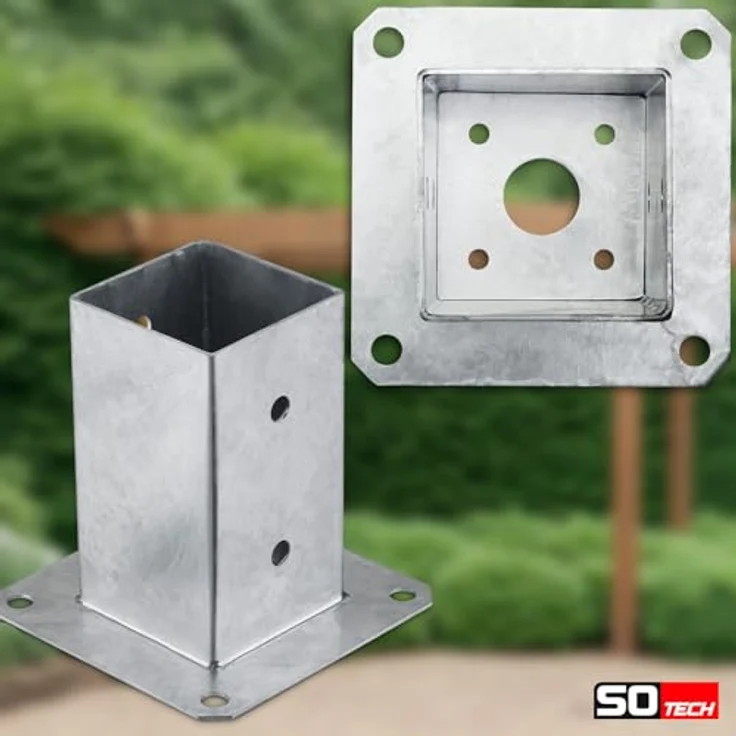 SO-TECH® Pfostenträger für Vierkantholz, feuerverzinkt, 2er Set, Höhe 152 mm, für Gartenpfosten 80 x 80 mm mit 8 Schrauben – Bild 4
