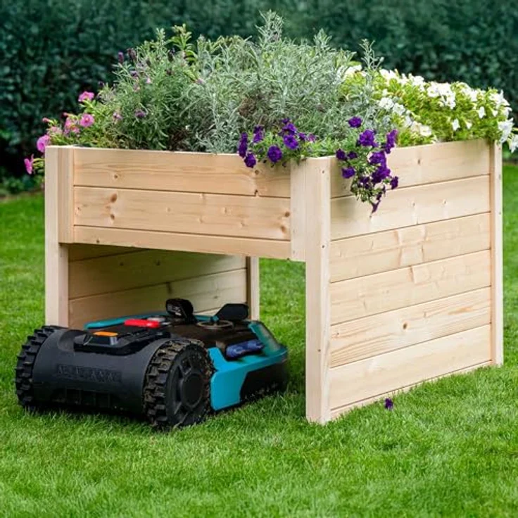 dobar Mähroboter-Garage, BxTxH: 79x73x56 cm, für Mähroboter, mit integriertem Pflanzkasten, natur – Bild 6