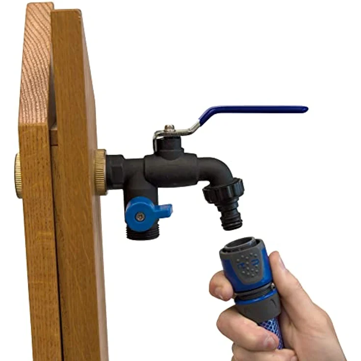 S&M 180040 Anti-Eis-Wasserhahn für den Garten, mit zwei Ausgängen und automatischem Auslauf, Schwarz und Blau – Bild 4