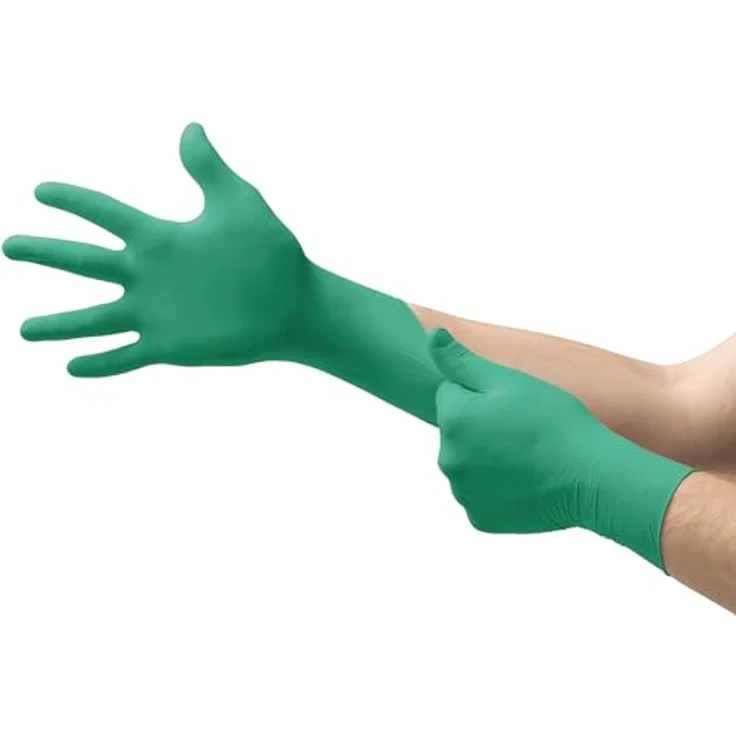 Ansell TouchNTuff 92-600 Einweg-Handschuhe in Nitril, Einmal-Handschuhe, Chemikalien- und Lebensmitteln-Industrie, Grün Größe 7.5 - 8 (Spender mit 100 Handschuhen) – Bild 2