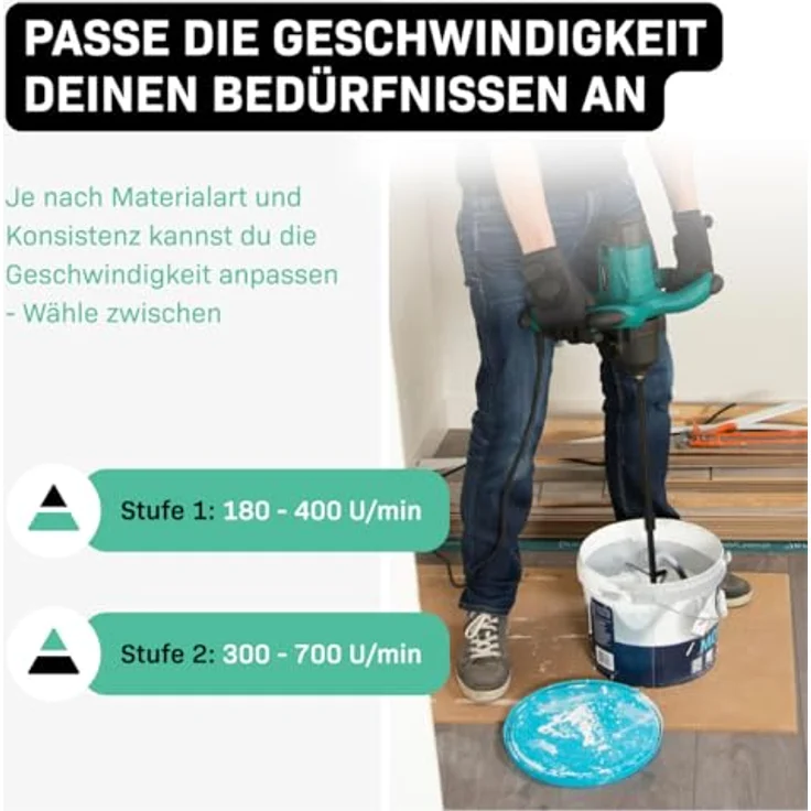VONROC Mörtelrührer inkl. Rührwerk [1800W], Betonmischer Quirl mit Sanftanlauf, 2 Geschwindigkeitsmodi, ergonomischer Griff, 3 Meter Gummikabel – Bild 3