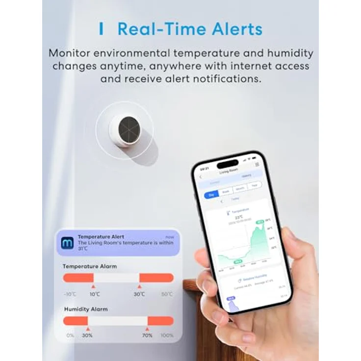 Meross Smart Temperatur-/Feuchtesensor Starter Kit mit Hub, Thermometer & Hygrometer, präzise Messungen, kompatibel mit Apple HomeKit, Amazon Alexa, Google Assistant, Weiß – Bild 5