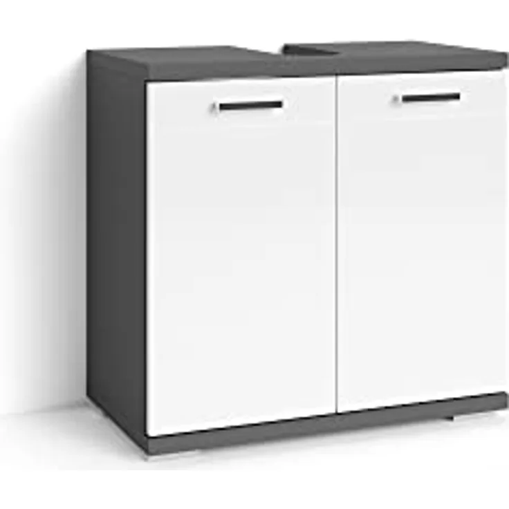 byLIVING Nebraska Waschbeckenunterschrank/Matt, Hochglanz weiß lackiert / 2-türig, Holzwerkstoff, Anthrazit, B 60, H 59, T 31,5 cm
