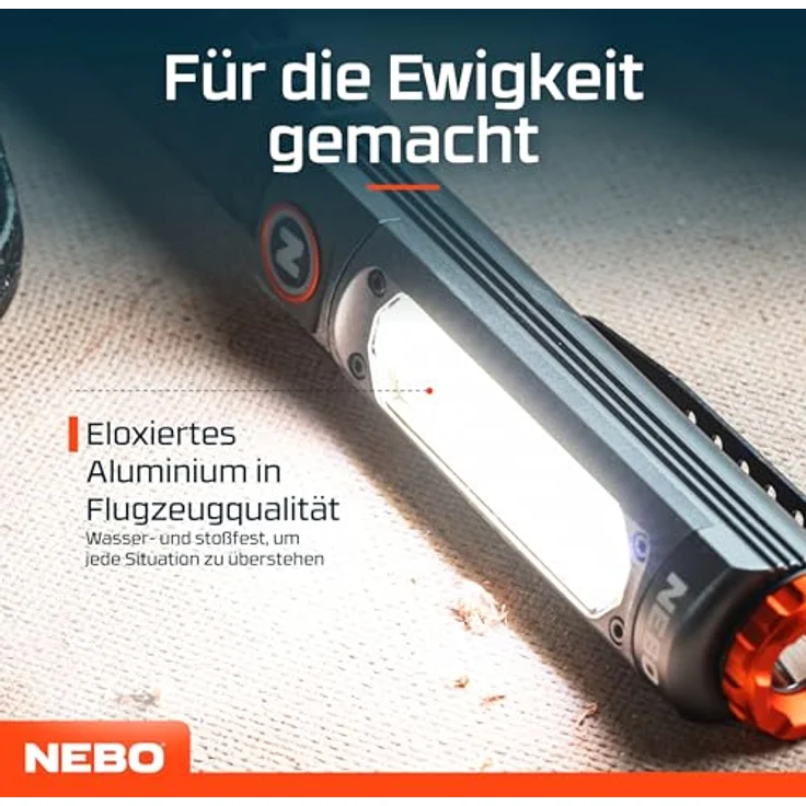 NEBO Big Larry 3, 600 Lumen LED-Taschenlampe mit COB-Arbeitslicht, dimmbar, batteriebetrieben, Magnetfuß, wasserdicht und stoßfest – Bild 4