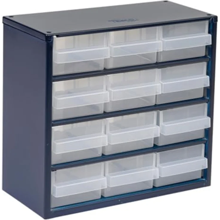 Raaco 612-02 Werkstattschrank, Kleinteilemagazin mit 12 Schubladen, blau, aus lackiertem Stahl und Polypropylen, maximale Tragkraft 13 kg – Bild 1