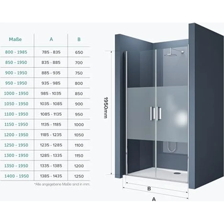 doporro Nischentür T24MS, Duschabtrennung 90cm mit 6mm ESG-Sicherheitsglas, beidseitiger NANO-Beschichtung, Hebe- und Senkmechanismus, Milchglas-Streifen – Bild 7