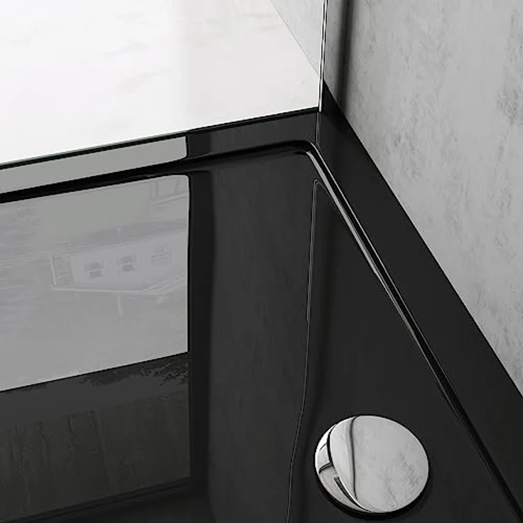 doporro Duschtasse Duschwanne 70x80x4 flach inkl. Ablaufgarnitur AL01 aus Acryl in Schwarz Rechteckig DIN-Anschlüsse für bodenebene Montage geeignet Faro2 – Bild 4