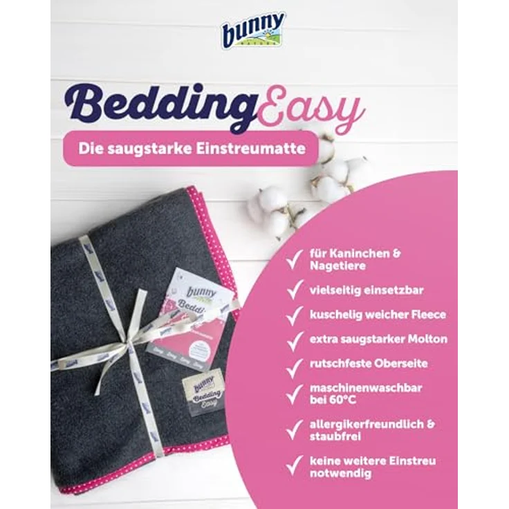 bunny NATURE Bedding Easy Pink - Waschbare Pipi-Pads für Meerschweinchen, Kaninchen - Kleintier Decke - Weicher Fleece & Saugstarker Molton - Antiallergisch – Bild 2