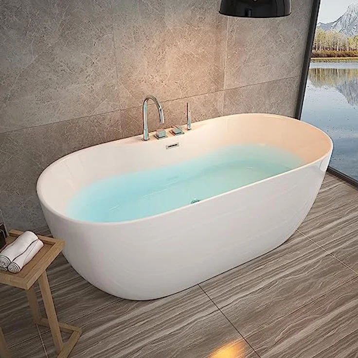 HOME DELUXE - freistehende Badewanne - LENI mit Armatur, Weiß - Maße: ca. 170 x 80 x 58 cm - Füllmenge: 235 Liter, inkl. Überlaufschutz, Siphon und Verschluss I Spa, für 2 Personen – Bild 2