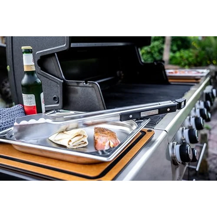Broil King 64112 Imperial SS Grillzange, Edelstahl mit flacher und geriffelter Klinge, Silber/Schwarz – Bild 4