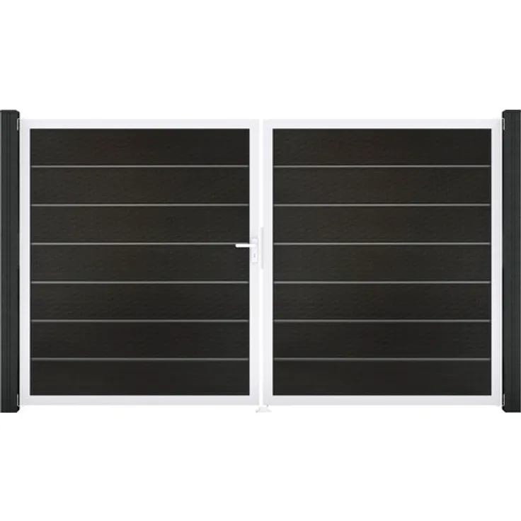 GROEN & JANSSEN Doppeltor GroJa Solid Grande Premium, 2-flügelig mit Zierleisten links, Rahmen Aluminium, 300 x 180 cm, anthrazitgrau