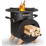 Blumfeldt Feuerstelle mit Grillrost, Feuerschale-Set für Terrasse & Camping, L-Form Feuerschalen mit Holzstand, rostfrei und wetterfest