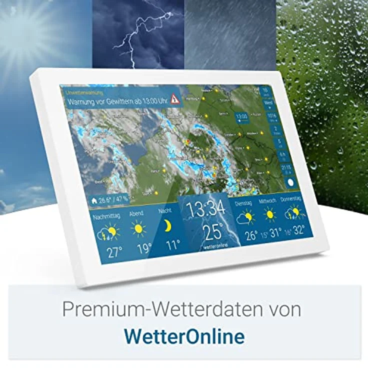 wetteronline home 3, WetterDisplay mit WetterRadar: neue Generation der WLAN-Wetterstation, Innenraumsensor zur Kontrolle des Raumklimas, Pollenflugvorhersage für Allergiker, UV-Index, UnwetterWarnung - Preisvergleich – Bild 4