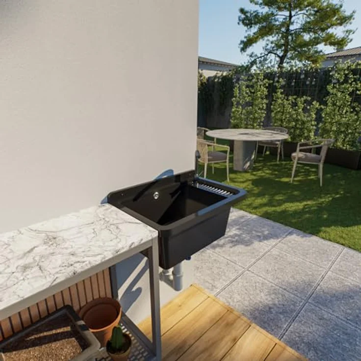 QLS Küchenspüle CELIA, Kunststoff-Spülbecken, 59x38 cm, Ideal für Garten, Garage, Werkstatt – Bild 8