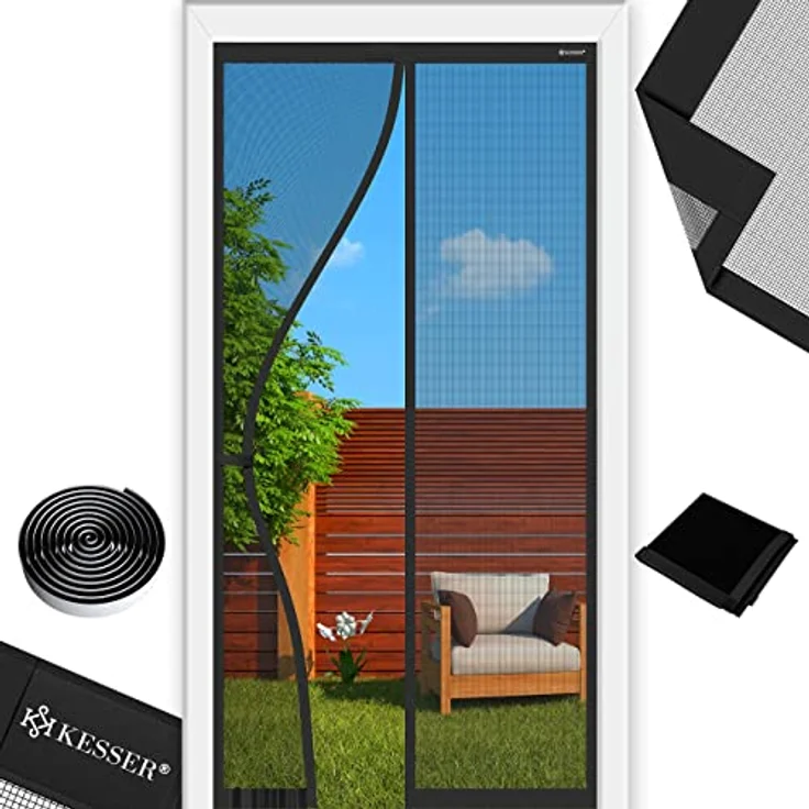 KESSER Magnet Fliegengitter Tür Insektenschutz Magnetvorhang Türvorhang Schutzgitter mit kinderleichter Inkl. Klebemontage für Balkontür Terrassentür Kellertür Montage Ohne Bohren Schwarz, 90 x 200 cm – Bild 1