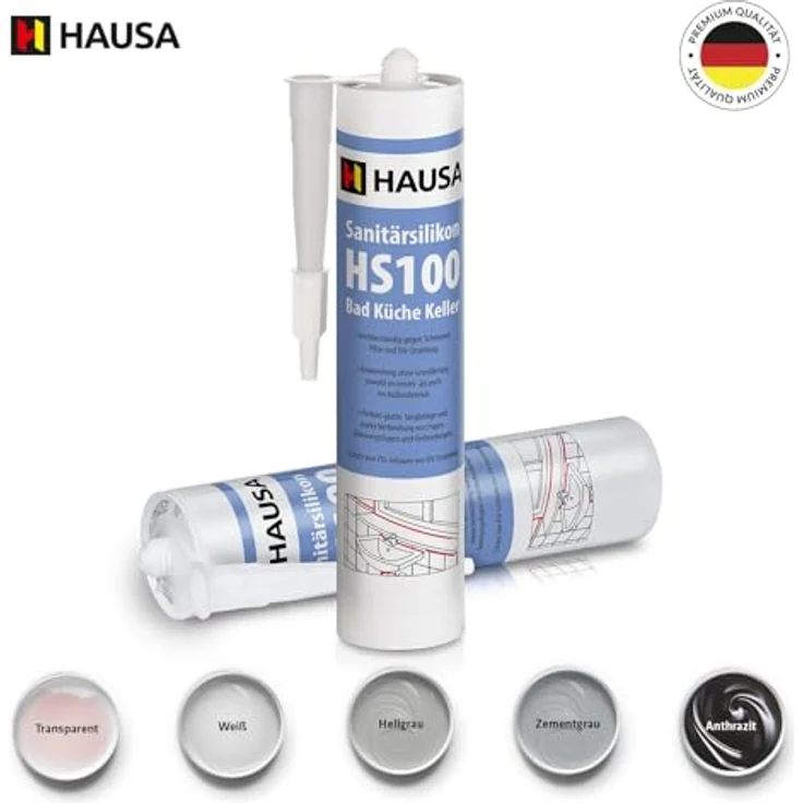 HAUSA Sanitär-Silikon HS100, hochelastische Fugendichtmasse anthrazit, 12x 310ml, schimmelresistent und wasserdicht für Bad, Dusche und Küche – Bild 2