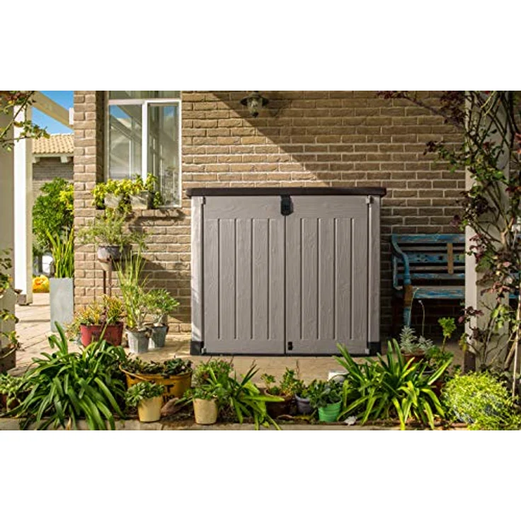 Keter Store it Out Pro Mülltonnenbox mit Gasdruckfeder, wetterfest, abschließbar, beige, 1.200 L, 145,5 x 82 x 123cm, passend für 2x240l Abfalltonnen – Bild 3