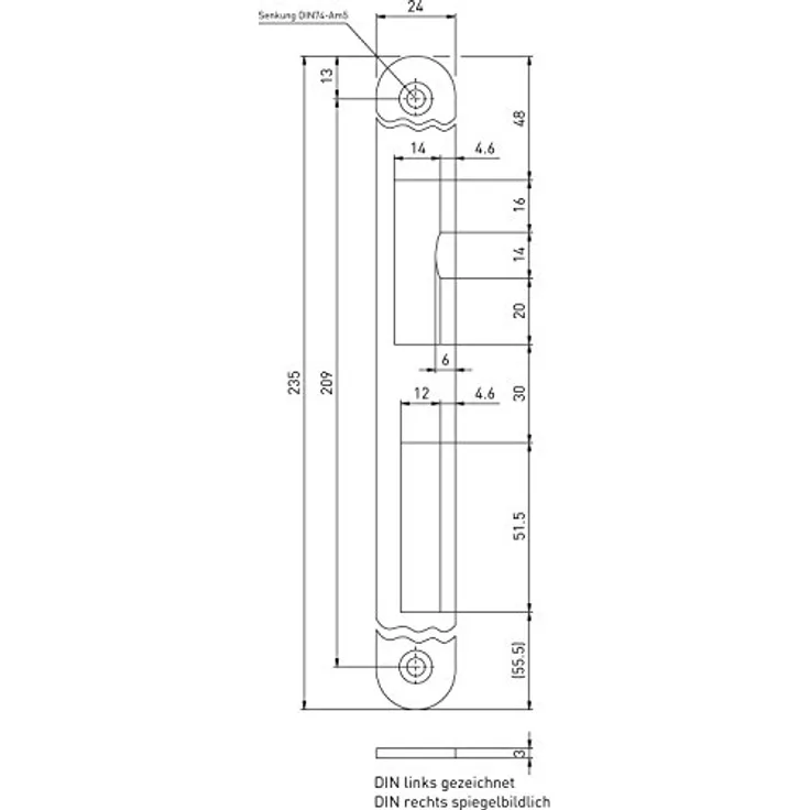 BMH Schließblech 1145, rund, Edelstahl rostfrei, universal, Lappenbreite 24 mm, Lappenhöhe 235 mm