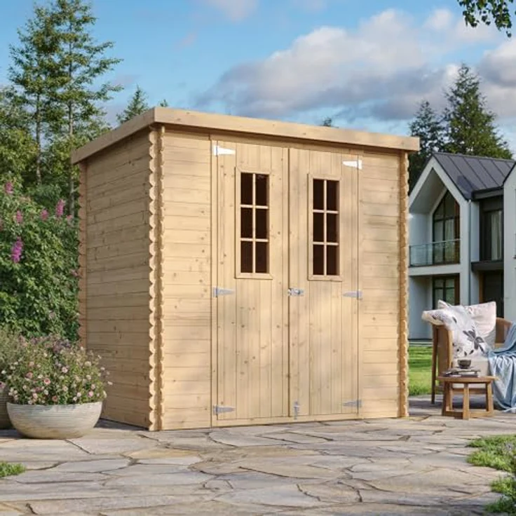 TIMBELA M311C Holzhaus Gartenhaus - Gartenschuppen Holz B204xL142xH200 cm/ 2,22 m2 Lagerschuppen für Garten - Fahrrad Schuppen - Wasserfestes Dach – Bild 3