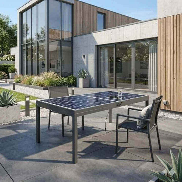 Jet-Line JET-LINE 450W Solar-Tisch, Aluminium Gartentisch mit Liftfunktion für 6-8 Personen, schwarz – Bild 4
