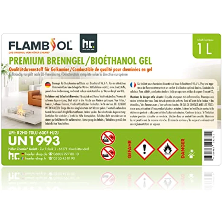 Höfer Chemie 15x 1 L FLAMBIOL® Premium Brenngel mit langer Brenndauer, für Kamine drinnen & draußen – Bild 8