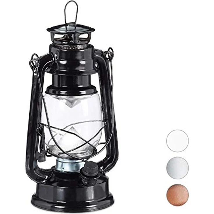 Relaxdays Sturmlaterne LED, Retro Sturmlampe als Fensterdeko oder elektrische Gartenlaterne, batteriebetrieben, schwarz, 24 x 15 x 11.5 cm – Bild 1