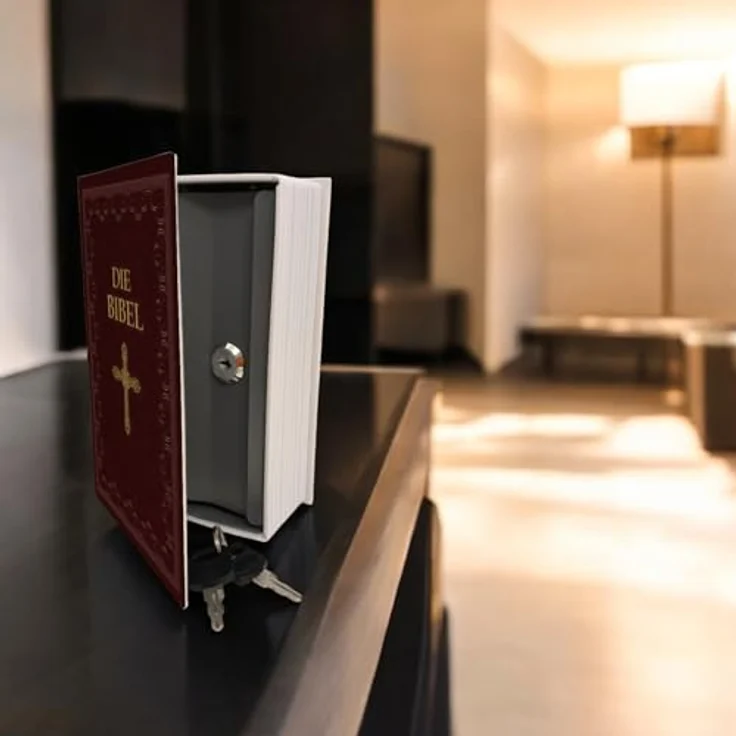 speecheese Buchtresor Bibel Booksafe DIE BIBEL, dunkelroter Einband mit goldenen Ornamenten und magnetischem Verschluss – Bild 6