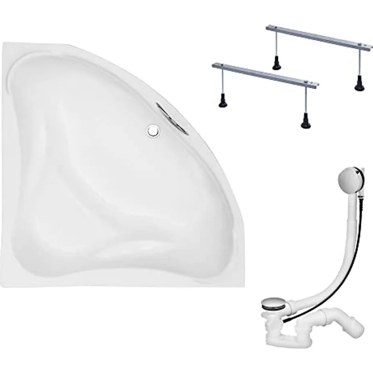 KOLMAN Badewanne EWA Eckbadewanne 134x134 Original Acryl Wanne mit automatischem Ablauf, Komplettset 3in1 in reinweiß – Bild 1