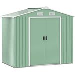 Outsunny Gerätehaus Geräteschuppen Gartenhaus Garten Schuppen mit Bodenrahmen und Schiebetüren wetterfest Stahl Hellgrün 213 x 130 x 185 cm