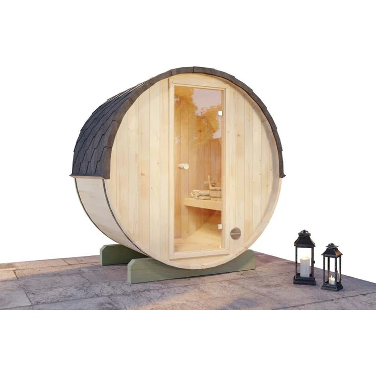 FinnTherm Fasssauna Sauna-Komplettset Mini XXS, Elektro-Saunaofen mit 6,0 kW Leistung, silber – Bild 1