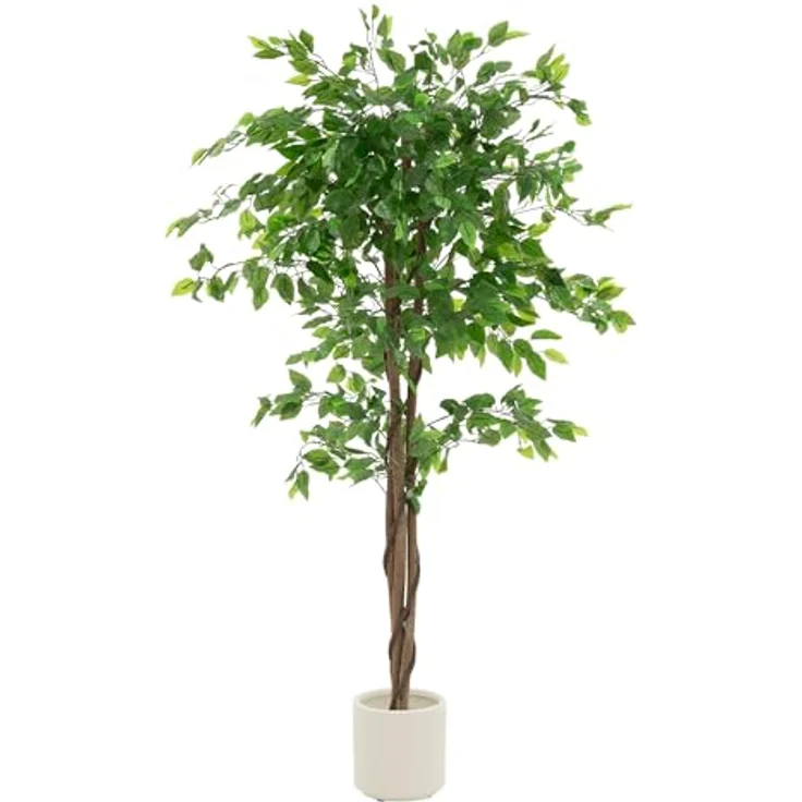 ML DESIGN Kunstpflanze Ficus 150 cm, naturgetreuer Kunstbaum mit Naturholzstamm im schwarzen Topf, pflegeleichte Deko für Innen/Außen, ideal für Wohnzimmer und Büro – Bild 1