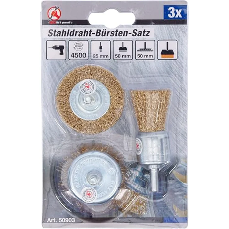BGS Do it yourself BGS Diy 50903 Stahldraht-Bürsten-Satz, 3-teilig, Ø 25 - 50 mm für Bohrmaschinenantrieb – Bild 5