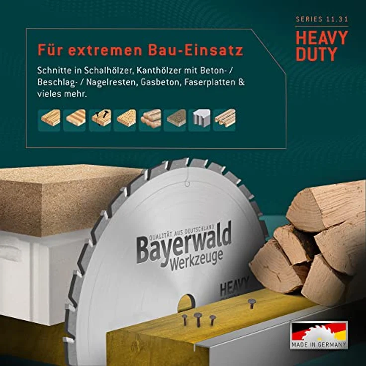 Bayerwald - HM Kreissägeblatt - Ø 350 mm x 3,5 mm x 30 mm | Flachzahn mit Fase (28 Zähne) | Kombinebenlöcher |"NAGELFEST" für extremen Einsatz auf Baustellen – Bild 3