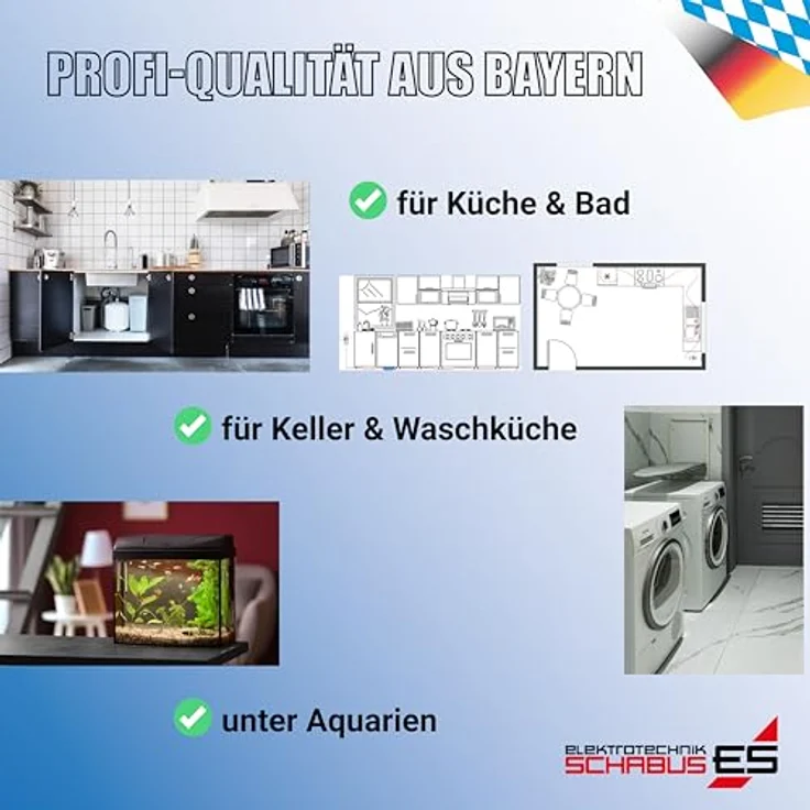 Schabus Aquastopp SHT 262, Wassermelder mit 2 m Sensorkabel, flächendeckende Leckage-Erkennung, akustischer & optischer Alarm, 230 V, automatische Abschaltung – Bild 4