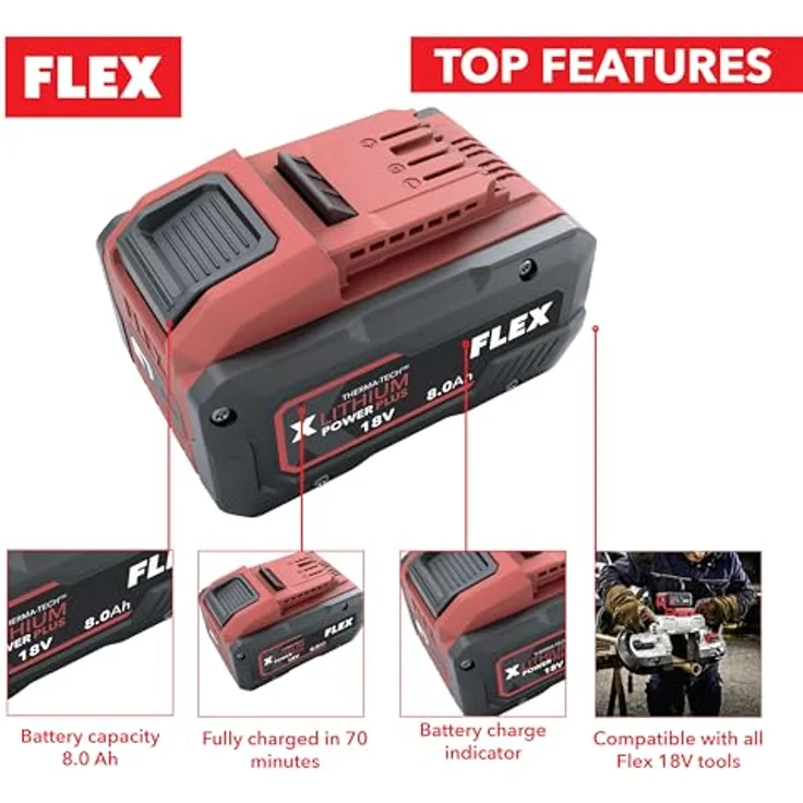 FLEX AP 18/8.0 Akku-Pack Li-Ion Power Plus 18 V, 8.0 Ah, Werkzeugakku mit Therma-Tech Technologie, Ersatzakku mit Ladezustandsanzeige 532748, Schwarz – Bild 3