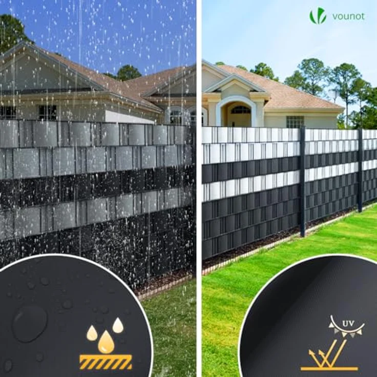 VOUNOT® PVC Sichtschutzstreifen für Doppelstabmatten 70m x 19cm, 40 Befestigungsclips, Sichtschutz Zaunfolie für Stabmattenzaun, Gartenzaun, Zaun, Schwarz – Bild 6